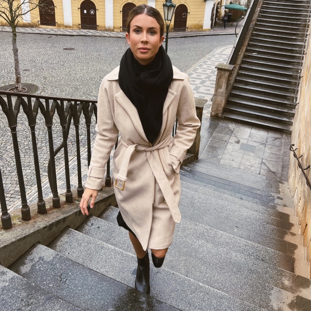 Khaki J Crew Zip Belted Wool Coat